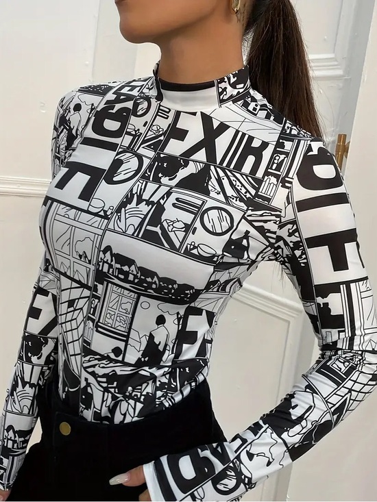 Lavishly Paris Tops - Luxury Pop Art Printed Blouse.